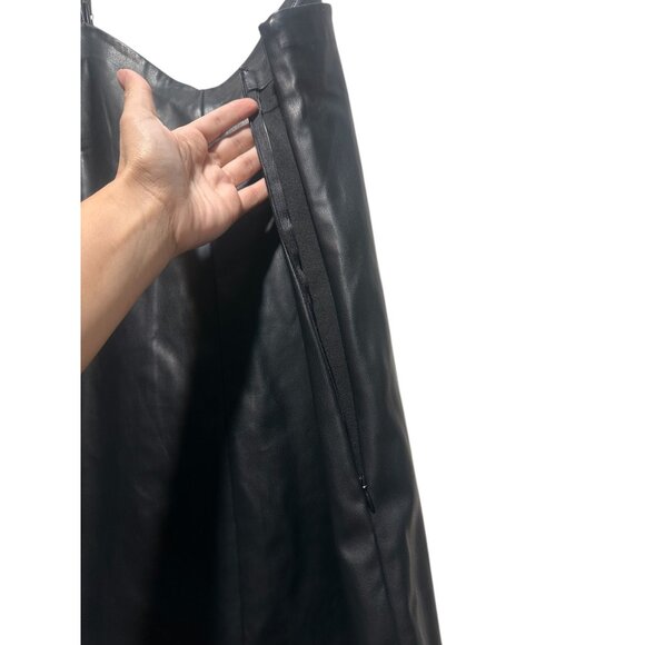 Aqua Faux Leather Slip Dress Womens Small Black Feather Trim Party  Whimsigoth - Picture 7 of 16